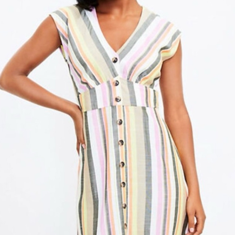 LOFT Striped Button Flare Dress
